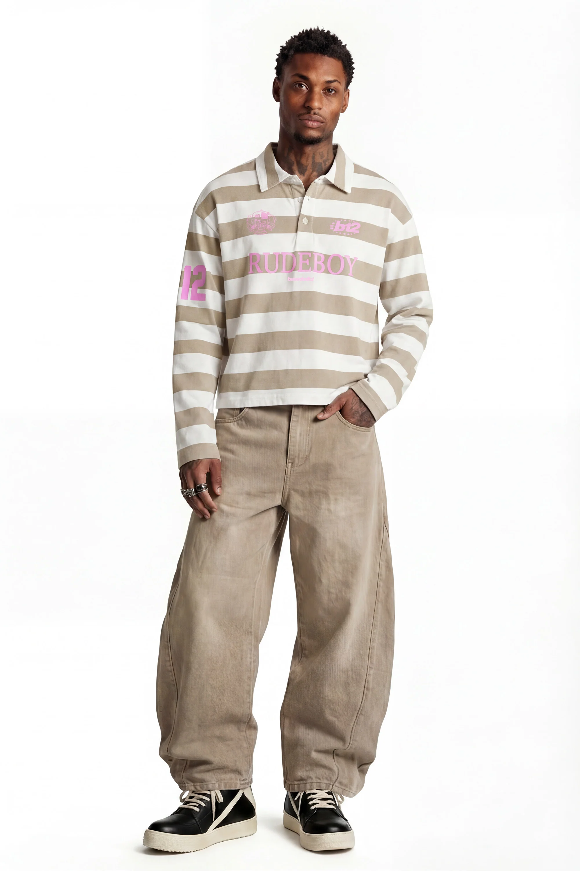 Polo Longsleeve "FOR DREAMERS" Rudeboy Stripe Beige - Image 6