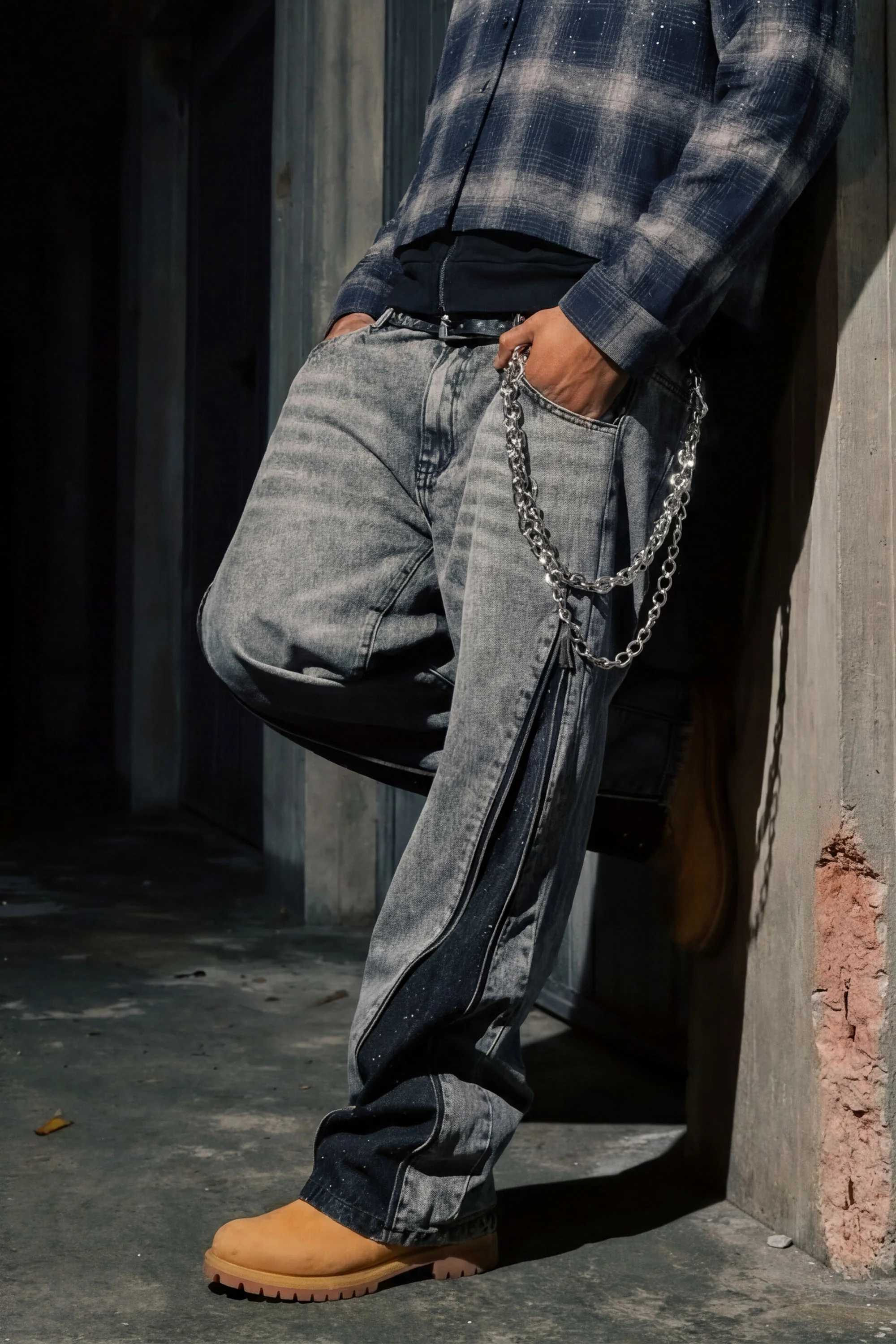 Side Zip Denim "RUDE DIAMOND" Rhinestones Stone Washed - Image 7